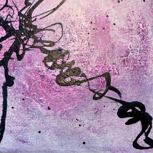 Original Abstract Calligraphy Butterfly Inspired Acrylic Pink Mini Painting, 6x6 - Picture 4 of 9